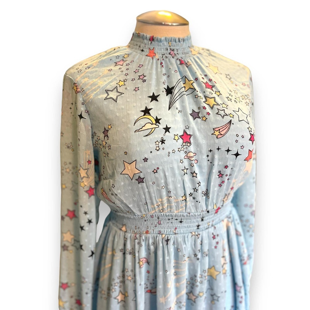Torrid Plus Size 1 Shooting Stars‎ Smocked Baby Blue Chiffon Mini Skater Dress - Picture 2 of 4